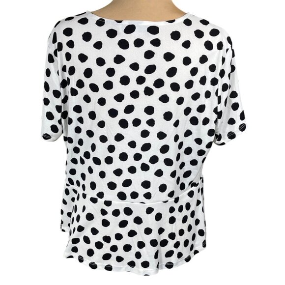 Kasper Blouse Top Black White Dot Size L Large Front Tie Knot - Picture 3 of 6